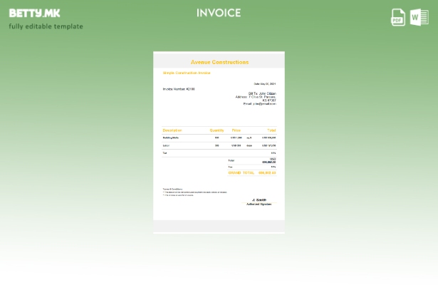 Шаблон за фактура за конструкции на USA Avenue во модерен стил